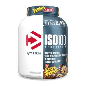 ISO100 COCOA PEBBLES DYMATIZE 5LBS  X 71 SERVICIOS