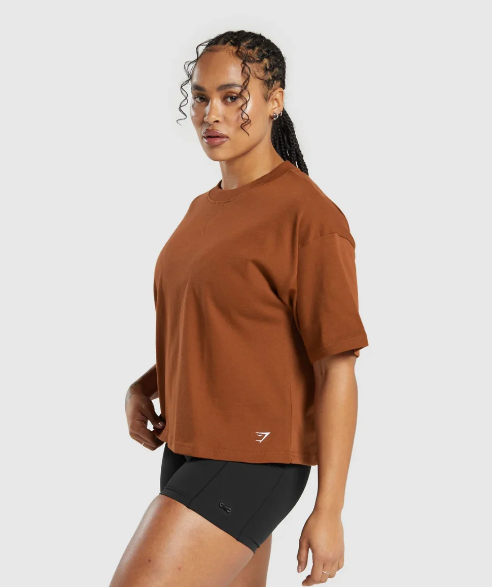 HEAVYWEIGHT COTTON TSHIRT MARRON GYMSHARK - Imagen 2