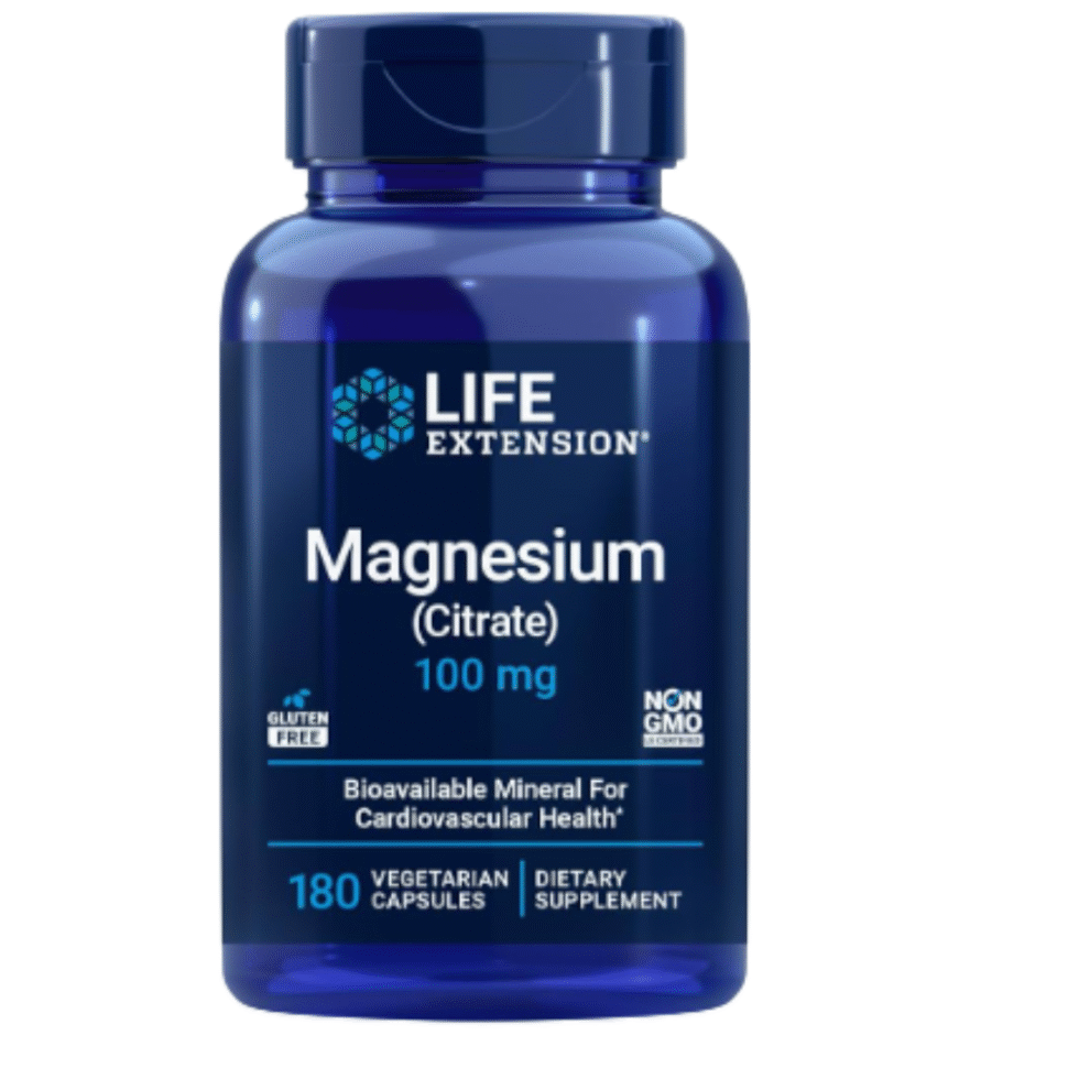 Life Extension Citrato de magnesio 100 mg, 180 cápsulas vegetarianas, suplemento Mag natural, cápsulas de apoyo mineral de 100 mg, vegano, vegetariano, sin OMG